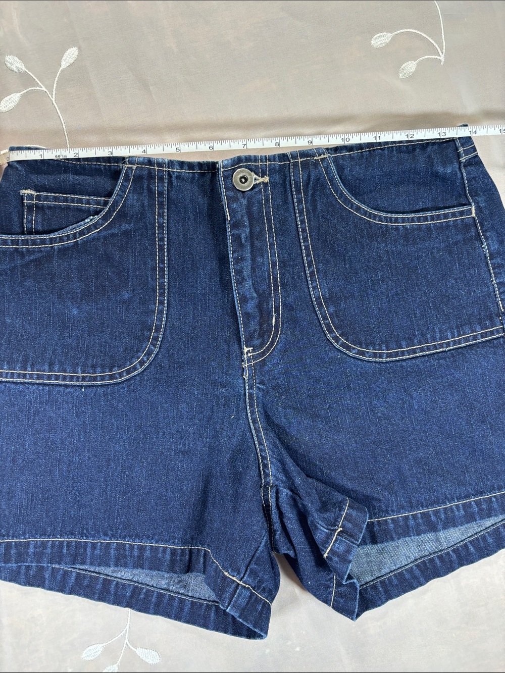 VTG Y2K Garage Dark Blue Denim Patch-Pocket Shorts Woman SZ 7 Summer mid-Waist - Picture 4 of 13